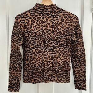 Vintage Crinkle Leopard Long Sleeve Mock Turtleneck Blouse Size Small | 90's